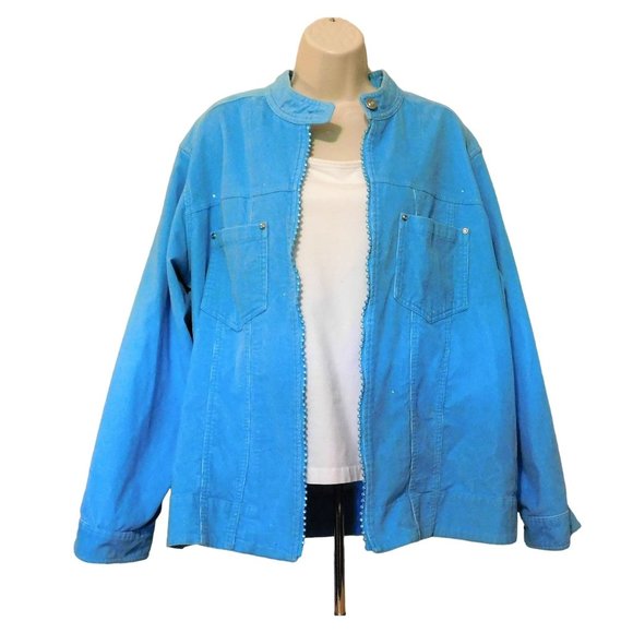 Quacker Factory Jackets & Blazers - Quacker Factory Jacket 1X Blue Crystals Corduroy Long Sleeve Cotton Blend